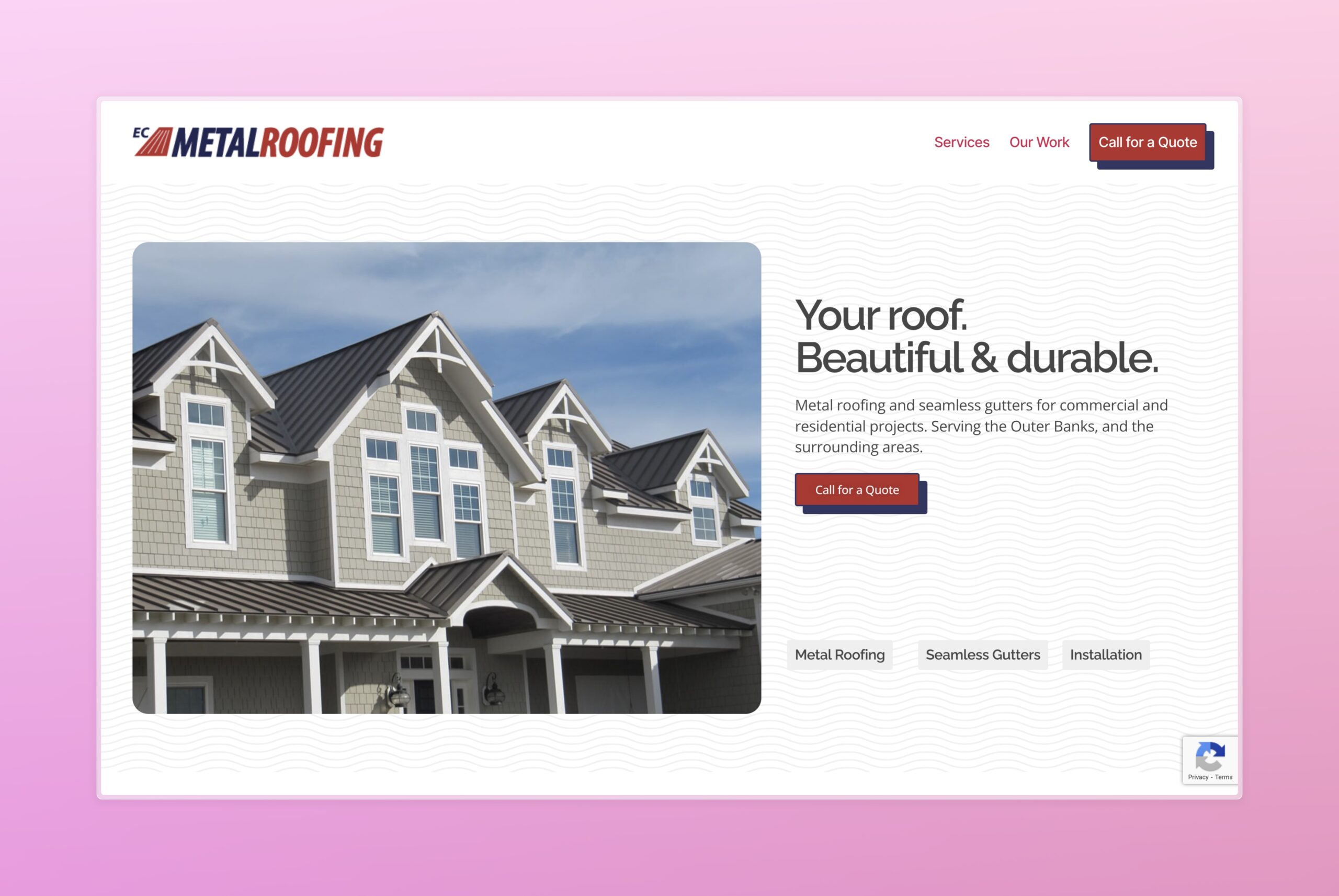 Roofing company one page website