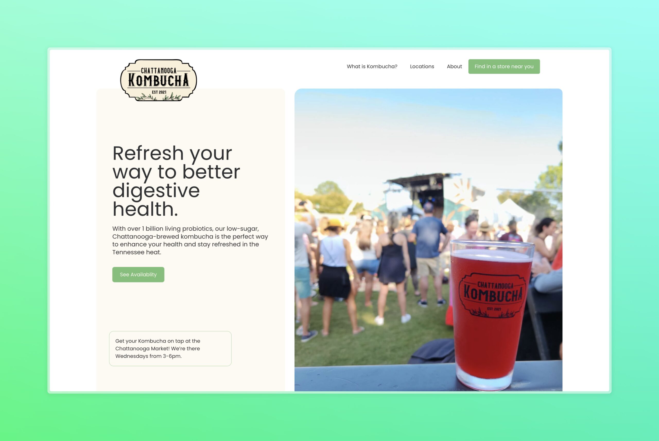 Kombucha brewery one page website example